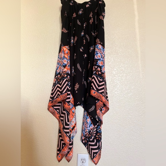 Express Black Orange Paisley Floral Handkerchief Dress, Small - Picture 7 of 7